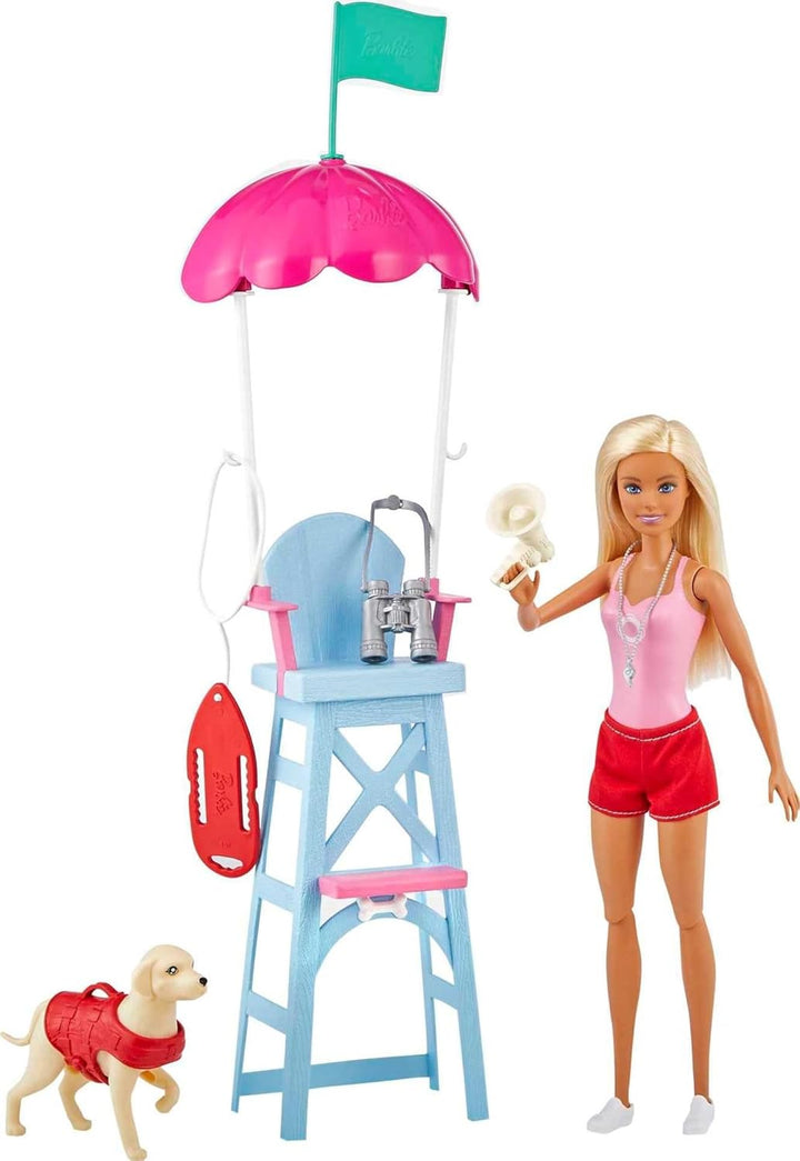 Barbie GTX69 - Rettungsschwimmerin-Spielset mit blonder Puppe und Zubehör, tolles Geschenk für Kinde