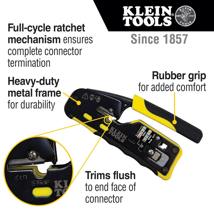 Klein Tools VDV226-110 Modularer Datenkabel-Crimper/Abisolierzange/Drahtschneider für RJ11/RJ12 Stan