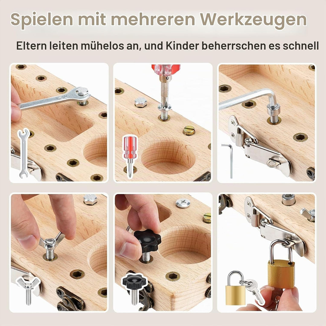 Montessori Spielzeug ab 3 4 5 Jahre, Motorikspielzeug Holz Schraubbrett, Busy Board mit Schlüssel Sc