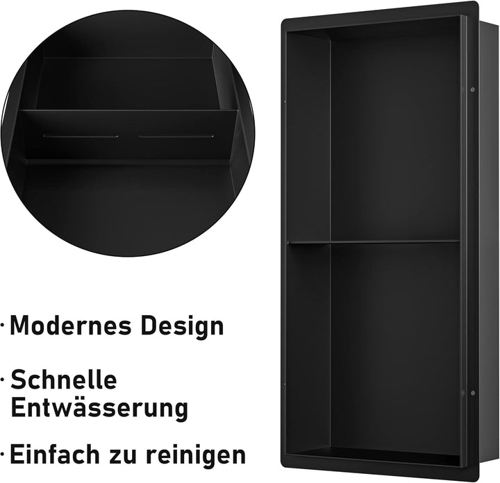 Bernkot Duschnische aus Edelstahl 60 * 30 * 10 cm matt schwarz mit doppelten Regalen Keine Fliesen e