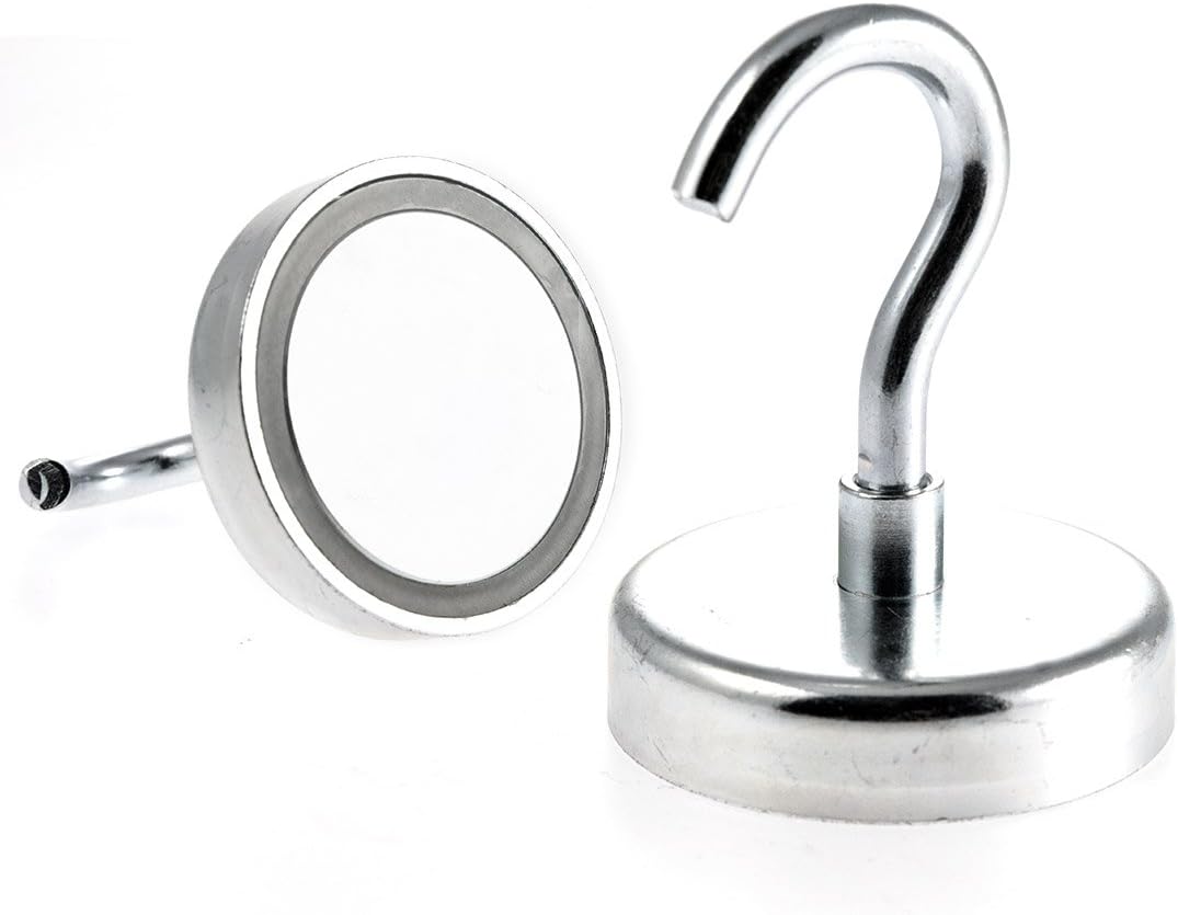 Magnetastico® | 2 Stück Neodym N35 Magnethaken 60 mm Ø | Haftkraft 113.0 Kilogramm | Wandhaken, Deck