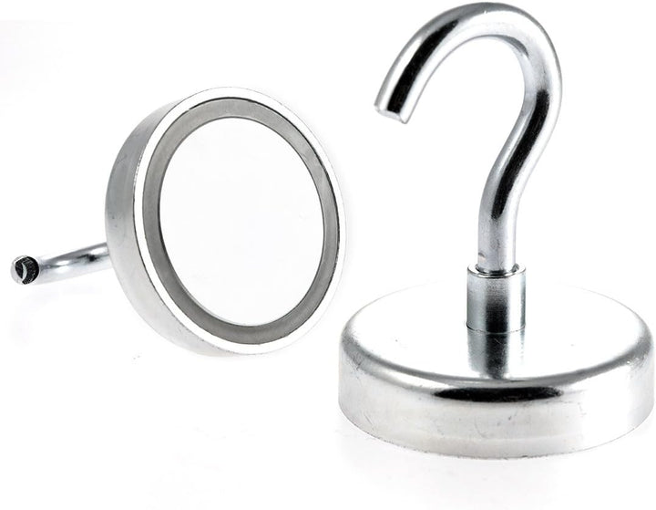 Magnetastico® | 2 Stück Neodym N35 Magnethaken 60 mm Ø | Haftkraft 113.0 Kilogramm | Wandhaken, Deck