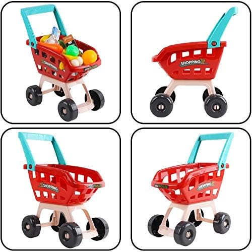 deAO Supermarkt mit Einkaufswagen, Kasse, Kaufladen Zubehör, Kaufladen Kasse mit Scanner und Sound,