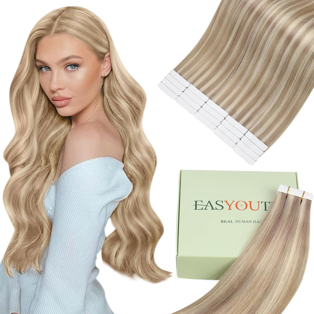 Easyouth Blond Tape Extensions Echthaar Tape in Haarverlangerung Naturlich Tape in Echthaar Extensio