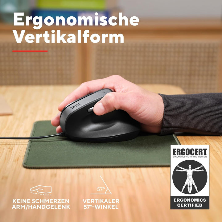 Trust Yuno Vertikale Maus, Ergonomische Maus für Rechtshänder, Vorbeugung Gegen Mausarm/Tennisarm (R