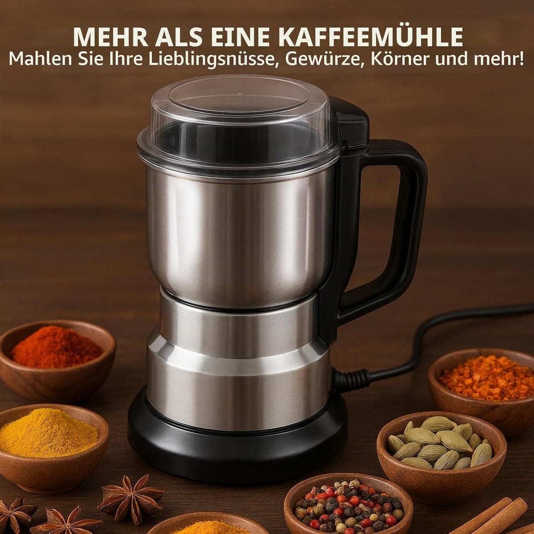 Getreidemühle Multifunktionale 500ml, 300W Edelstahl Gewürzmühle Ultrafeine Kaffeemühle, Elektrische