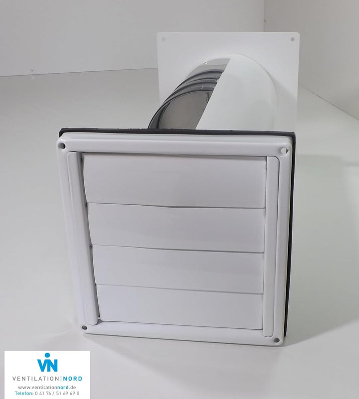 VentilationNord Edelstahl Mauerkasten mit Rückstauklappen für Dunstabzugshauben 150mm mit Blower Doo