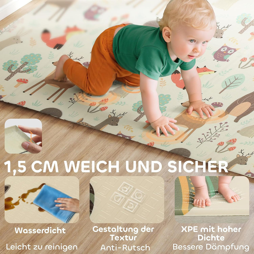 AIYAPLAY Krabbelmatte Spielmatte Baby Faltbar 196 x 176 x 1,5 cm Doppelseitige Spielteppich Krabbeld
