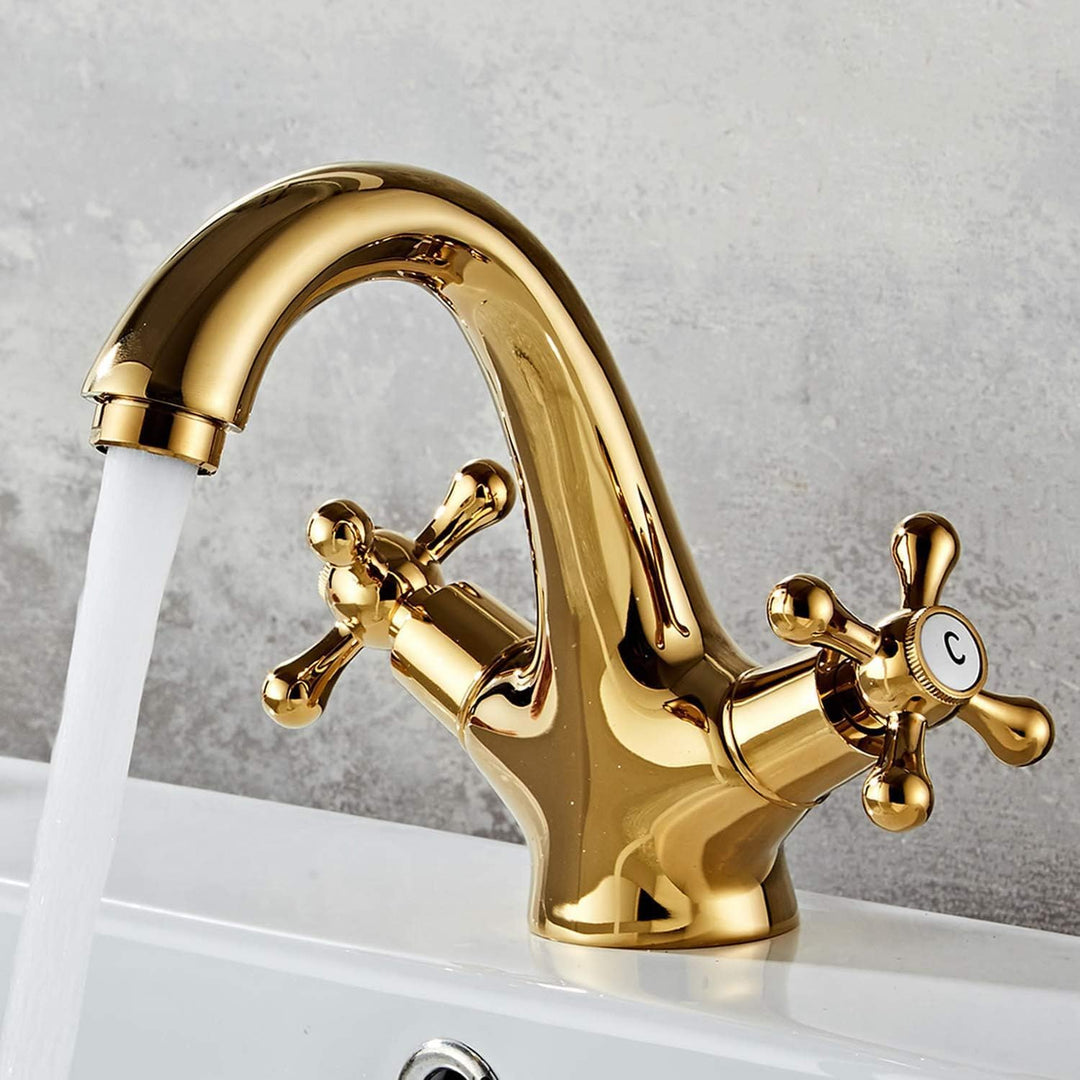 Hefo Wasserhahn bad, goldenes Mischbatterie-Waschbecken, Vintage-Doppelgriff-wasserhahn küche, Wasch
