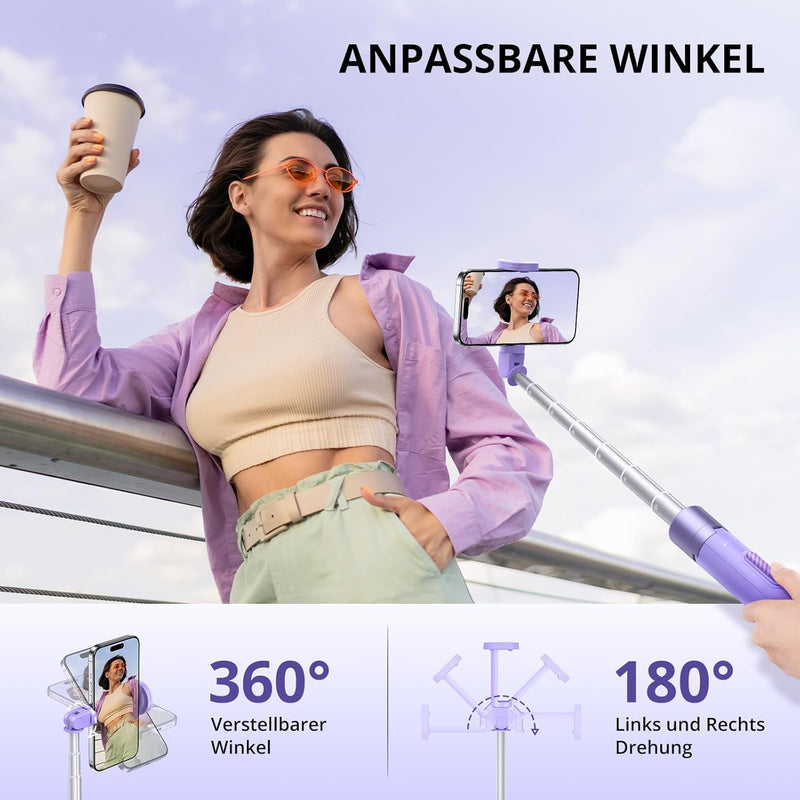 ATUMTEK Selfie-Stick,Einbeinstativ, Bluetooth, 3-in-1, ausziehbar 150CM, 360 ° drehbar, Detachable R