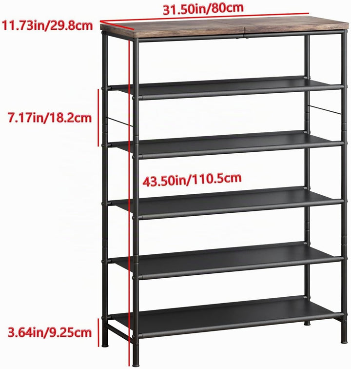 Schuhregal, 6-stöckiges Schuhablage mit oberem MDF-Paneel und Regal Vliesstoff für Eingangsbereich,