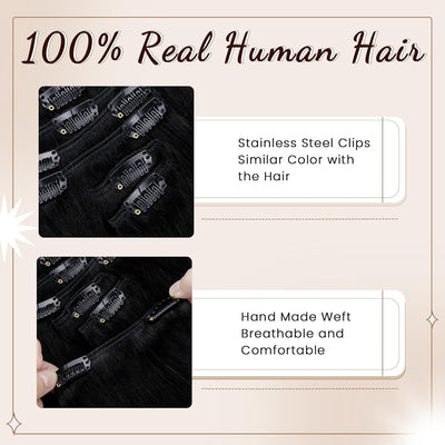 Echthaar Clip in Extensions Schwarz Clip Echthaar Extensions Glatt Echthaar Clip in Extensions Schwa