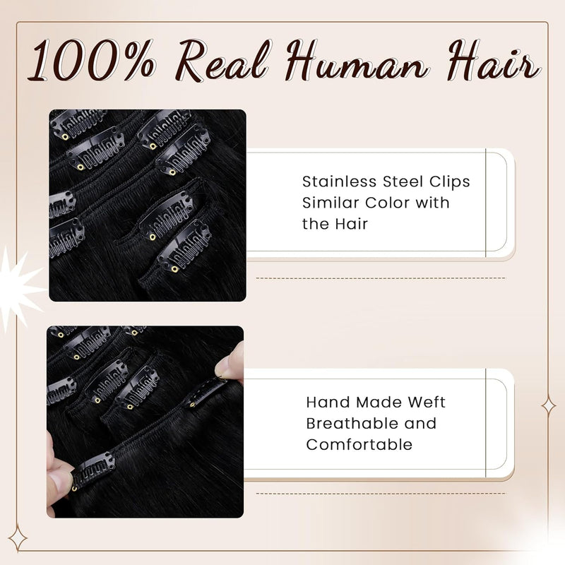 Echthaar Clip in Extensions Schwarz Clip Echthaar Extensions Glatt Echthaar Clip in Extensions Schwa
