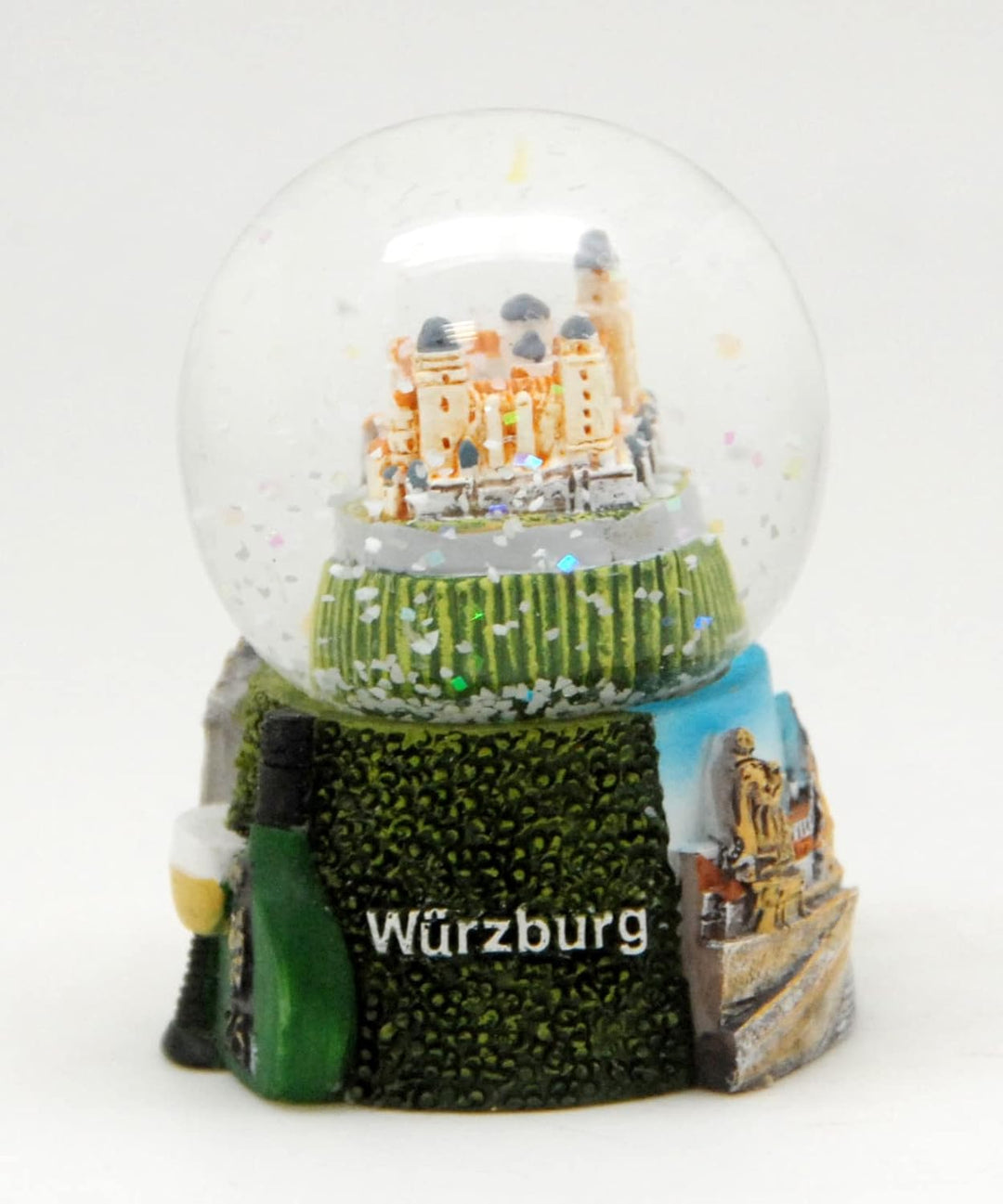 2er Set süsse Souvenir-Schneekugeln Würzburg Festung Marienberg Residenz Bocksbeutel, Durchmesser 45