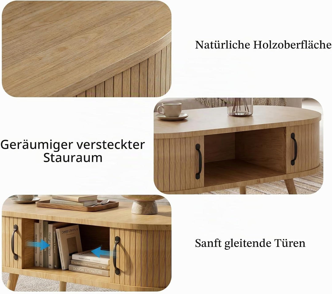 Ovaler Couchtisch Wohnzimmertisch, Living Room Table,Coffe Table,Multifunktionaler Tisch mit 2 Schie