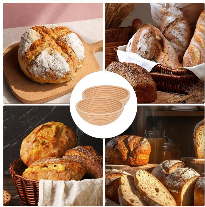 Gärkörbchen Set 2-teilig, Gärkörbchen Rund 23 cm Leinenfutter, Gärkorb Brot | Waschbares Leinen, aus