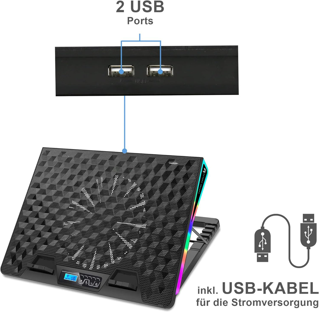 SK Notebook Laptop Rainbow RGB Kühler Gamer Ständer Kühlpad Unterlage Cooler für 9-18 Zoll/Lüfter /