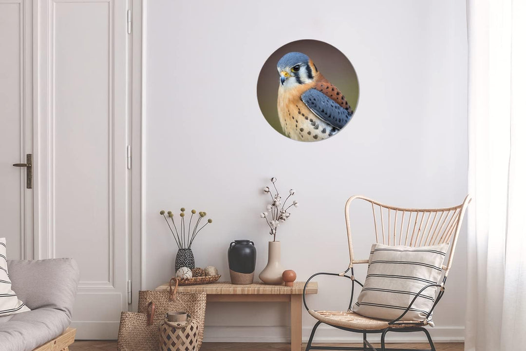 Wandbild Rund Wanddeko Deko Wohnzimmer Bilder 30x30 cm Vogel - Makro - Blau, 30x30 cm