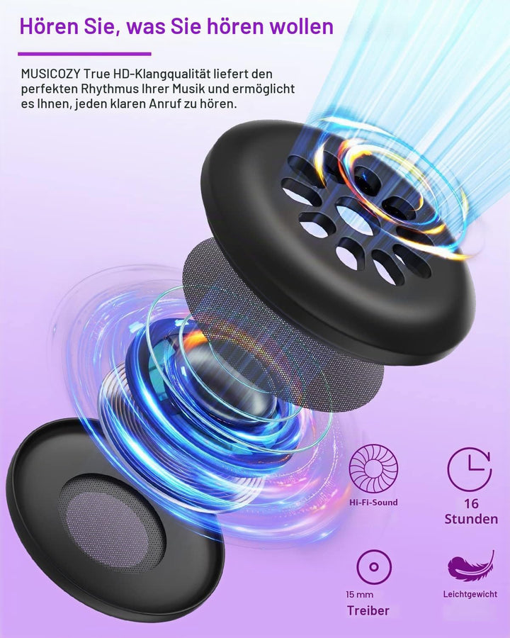 MUSICOZY Schlafkopfhörer Bluetooth, Schlaf Kopfhörer Seitenschläfer Kabellos Sport Kopfhörer Stirnba
