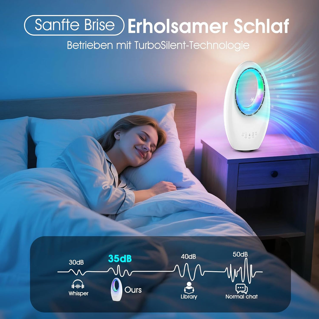 Rotorloser Ventilator, Leiser Turmventilator mit Fernbedienung, LED Beleuchtung, 60° Oszillation,3 M