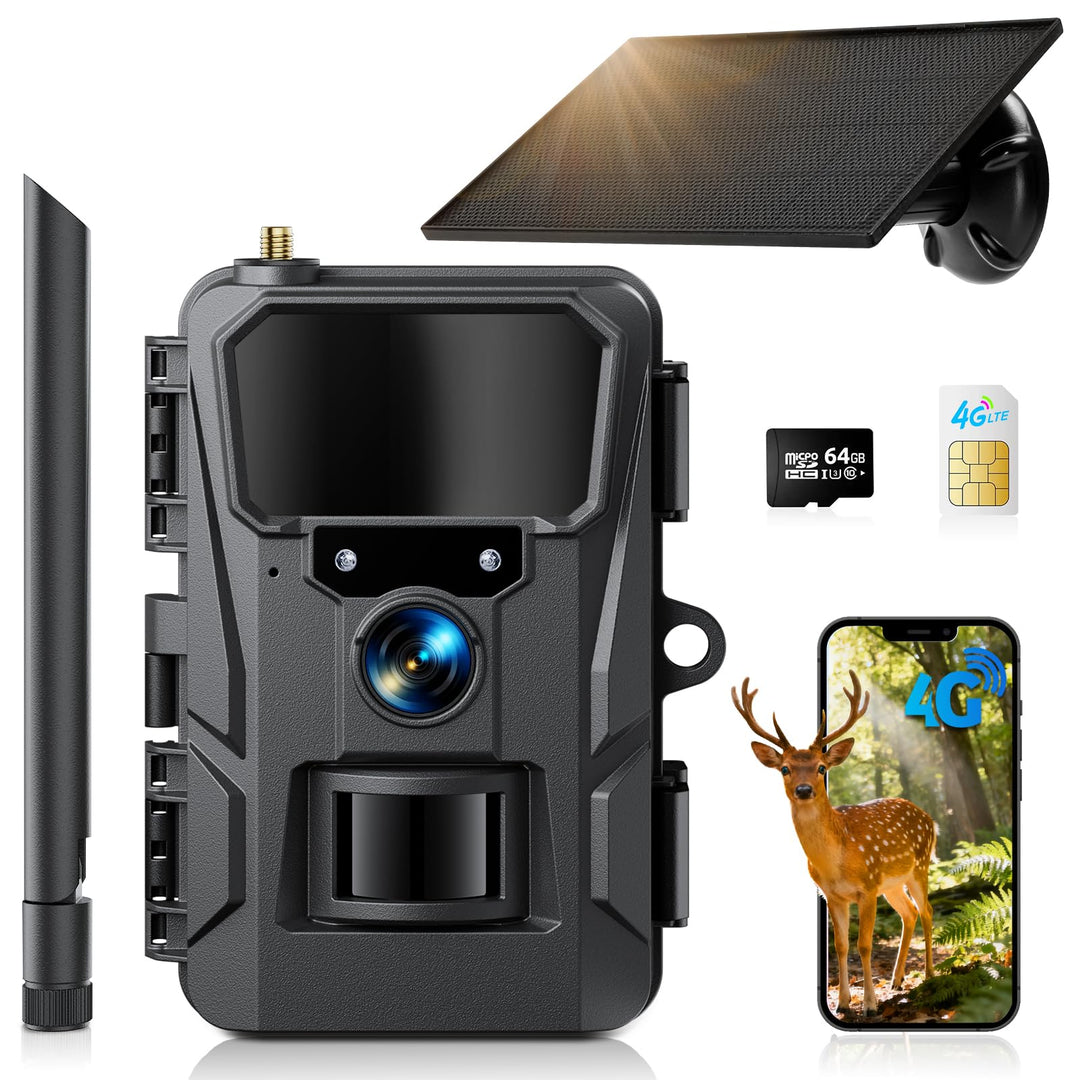WOLFANG Wildkamera 2K 48MP, 4G LTE Live-Solar-Übertragung Wildkamera mit Handyübertragung-App, Echtz