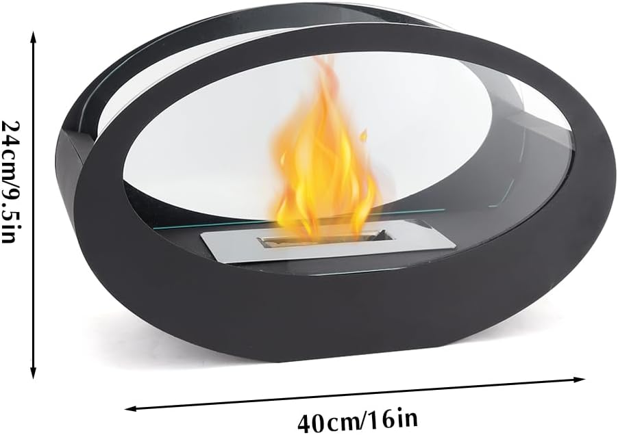 JHY DESIGN 40cm L Tisch-Kamin Feuerschale Tischlampe Windlichter aus Metall und Glas
