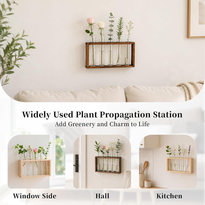 Modern Blumenvase Kleine Vasen Deko Set Vintage Glas Reagenzgläser Für Blumen Mit Ständer Holz Propa
