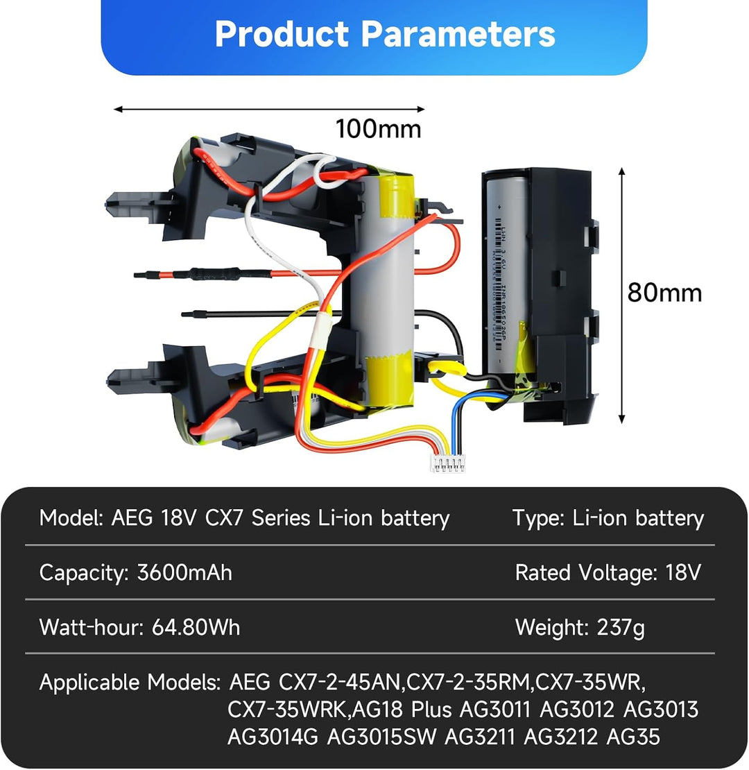 CITYORK 18V 3600mAh Lithium Battery for Electrolux AEG CX7,Compatible with AEG CX7-2-45AN,CX7-2-35RM