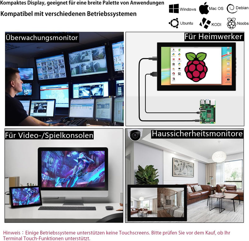 Touchscreen Portable Monitor 7 Zoll Kleiner Tragbarer Monitor Mini Monitor HD 1024 x 600P IPS Bildsc