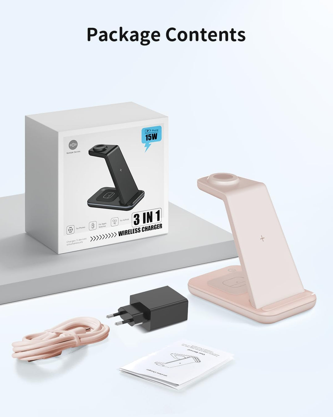 GEEKERA Wireless Charger, 3 in 1 Induktive Ladestation für iPhone Air/17/16/15/14/13/12/11/Pro Max,