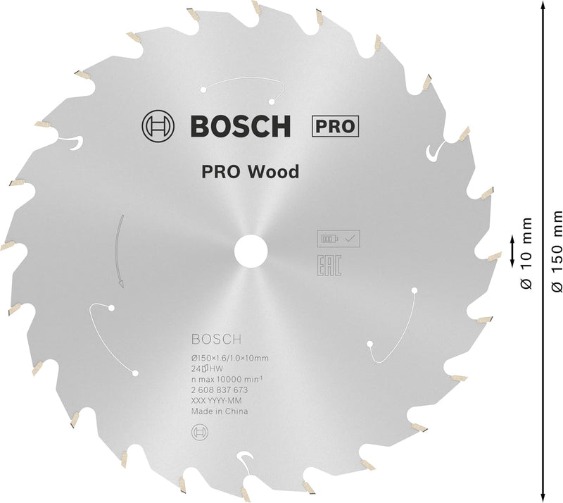 Bosch Accessories 1x Kreissägeblatt Standard for Wood (Holz, Sägeblatt Ø 150 x 10 x 1,6 mm, 24 Zähne