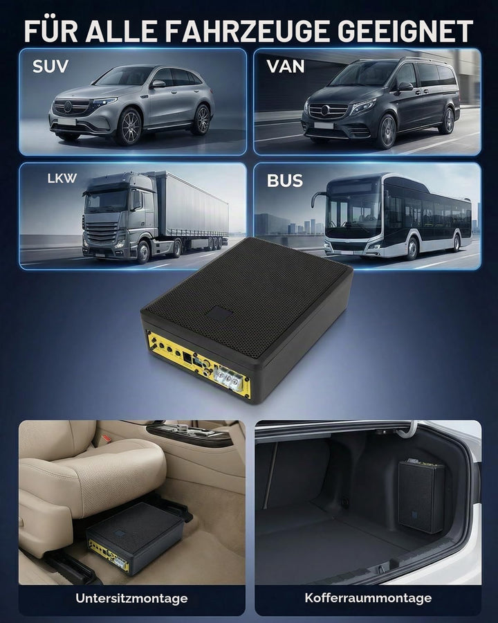 Auto Untersitz Subwoofer Aktiv 1000W, Ultraflach, Stark