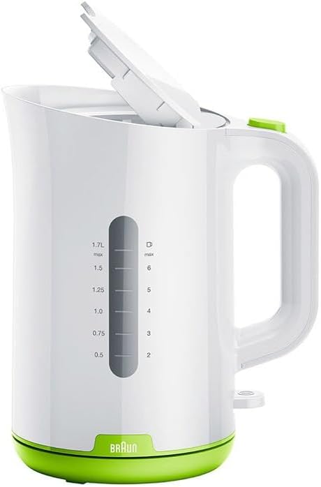 Braun Wasserkocher WK 1100 GR Series1 Schnellkochsystem 2200W 1,7L Grün Weiss Antikalk-Filter mit au