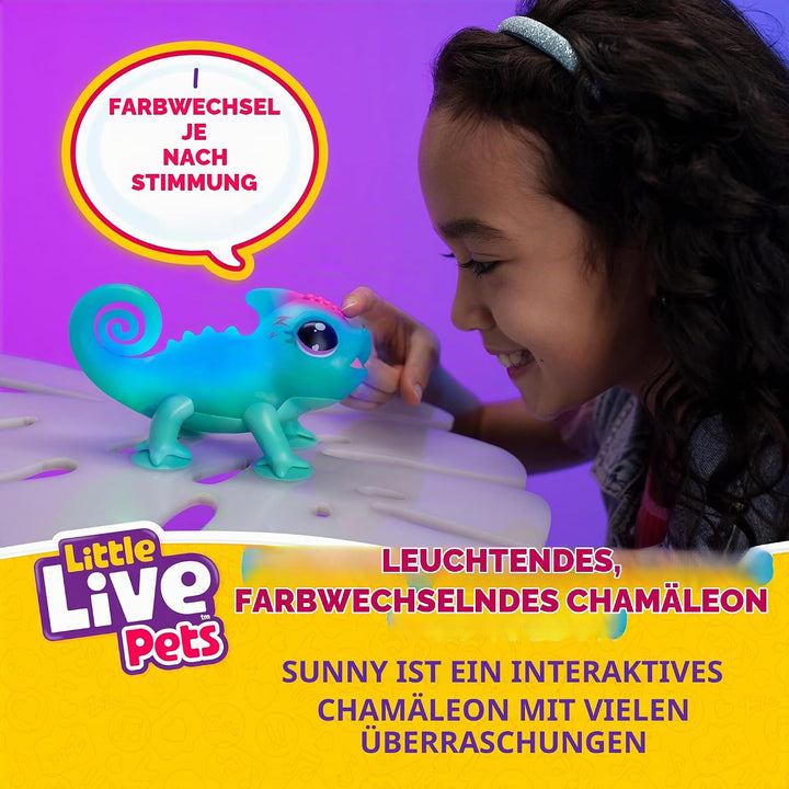 Little Live Pets Chamäleon Sunny, leuchtendes, interaktives Chamäleon mit Farbwechselfunktionen, übe