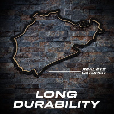 Racetrackart Holzskulptur Deko – Rennstrecke Nürburgring Nordschleife, Wandverzierung, 46 cm, Holzsk
