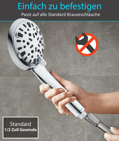BLUMBACH Duschkopf wassersparend 8-9 Liter/Min, Sparduschkopf 8 Stahlarten, wassersparender Duschkop