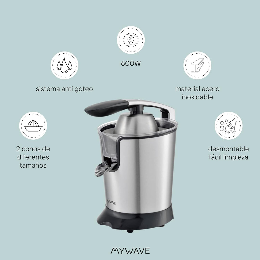 MYWAVE MWEXP-600 Nido Pro Saftpresse Elektrisch Schnelles Entsaften, Stainless Steel