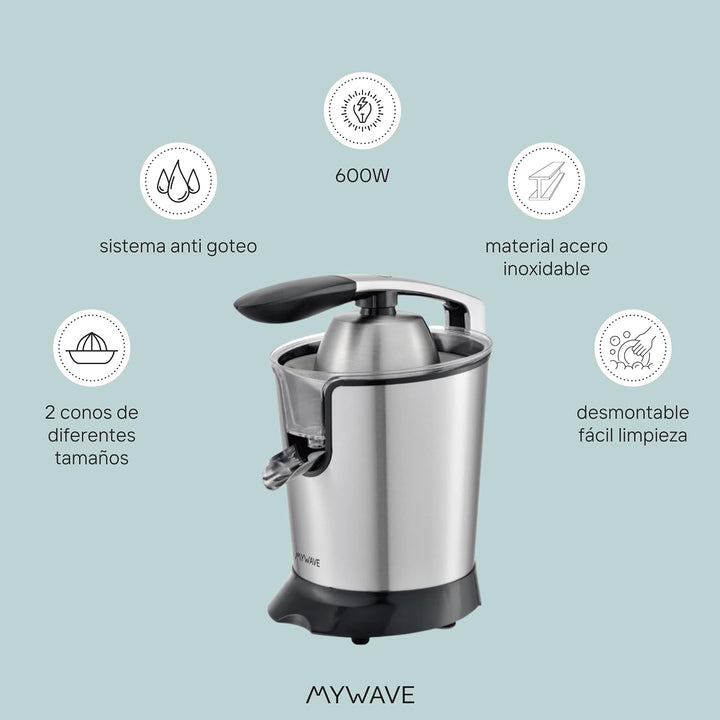 MYWAVE MWEXP-600 Nido Pro Saftpresse Elektrisch Schnelles Entsaften, Stainless Steel