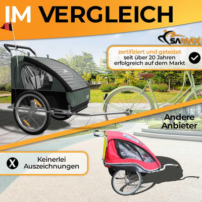 SAMAX Fahrradanhänger Jogger 2in1 Kinderanhänger Kinderfahrradanhänger Transportwagen gefederte Hint