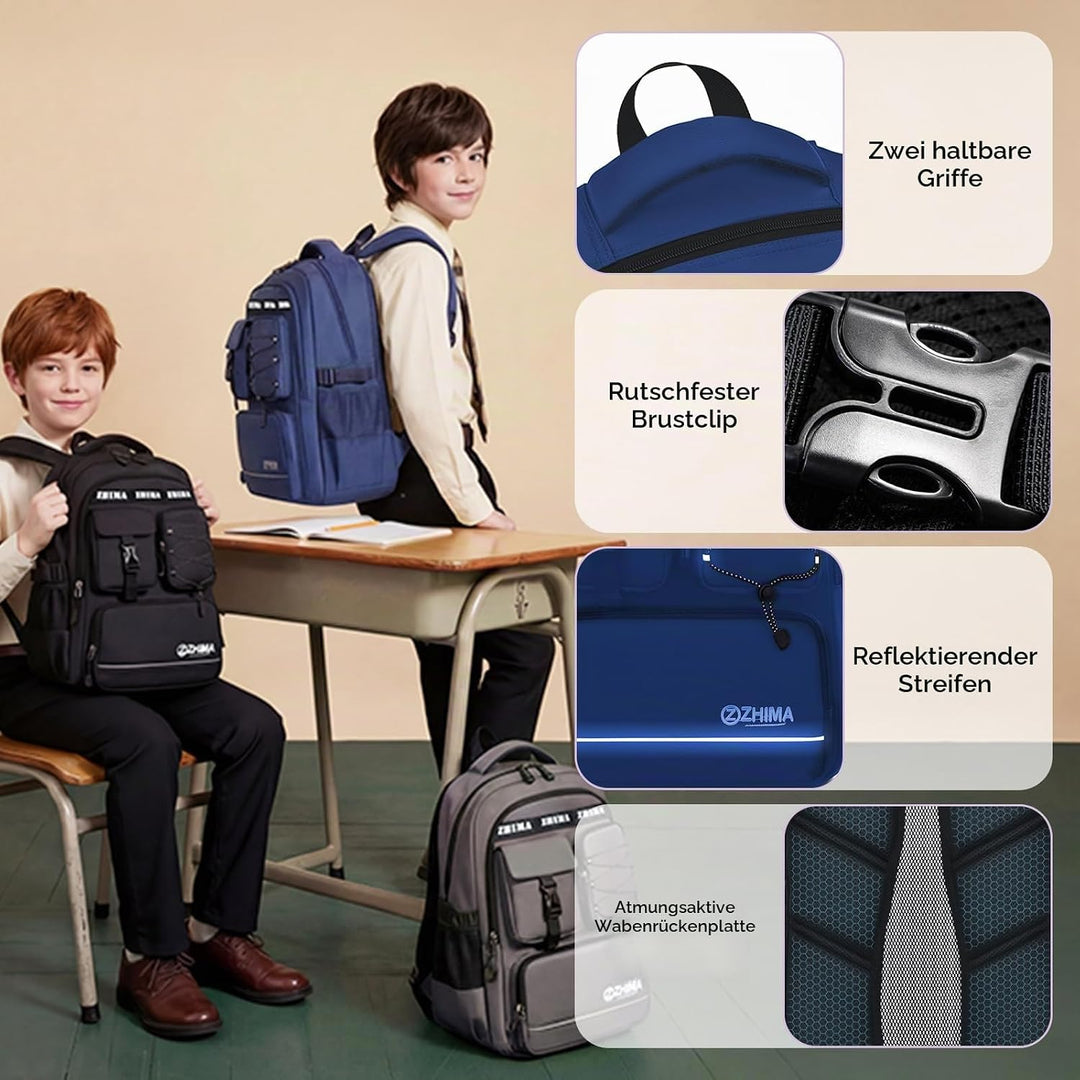 Amythe Schulrucksack Jungen Teenager, Rucksack Schule Gymnasium Oberstufe Schulranzen mit Reflektore