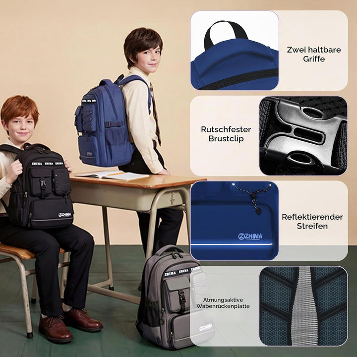 Amythe Schulrucksack Jungen Teenager, Rucksack Schule Gymnasium Oberstufe Schulranzen mit Reflektore