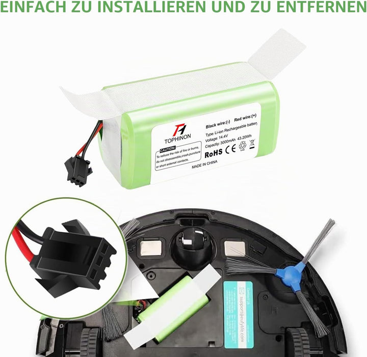 HT TopHinon 14.4V 3000mAh Li-ion Ersatzakku für Conga Excellence 950 990 1090 1790 1990, Eufy RoboVa
