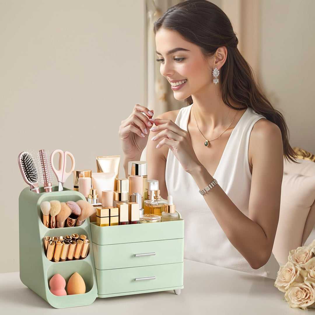 hblife Makeup Kosmetik Organizer mit Schubladen, Pinsel Organizer, 3-in-1 Plastic Kosmetik Aufbewahr