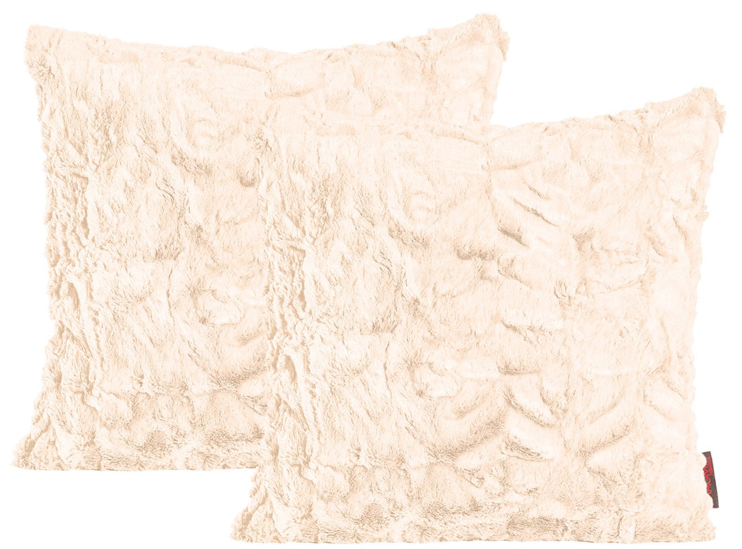 MAGMA Fluffy Kissenhülle ca. 50 x 50 cm kuschelweicher Plüsch in Felloptik 71 Nude-beige (2er Set)