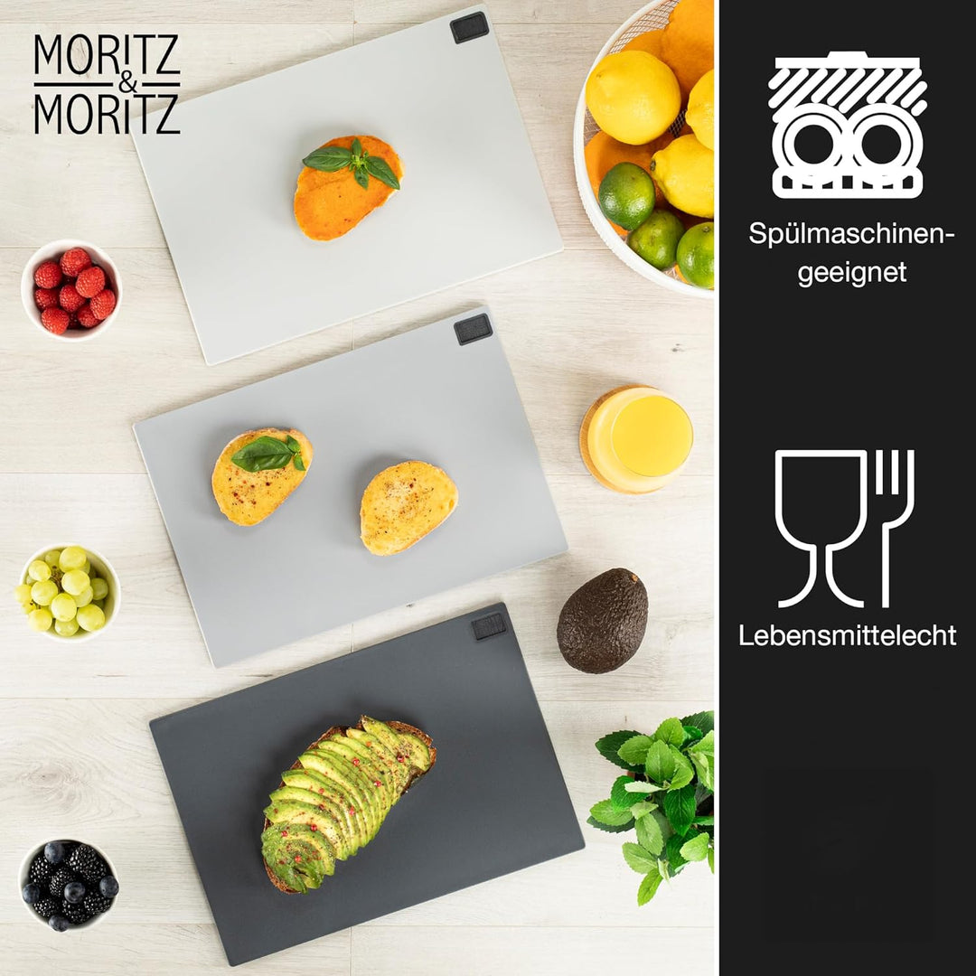Moritz & Moritz 3x Schneidebrett Kunststoff Set - 32 x 22 cm - Im praktischen Ständer – Küchenbrett