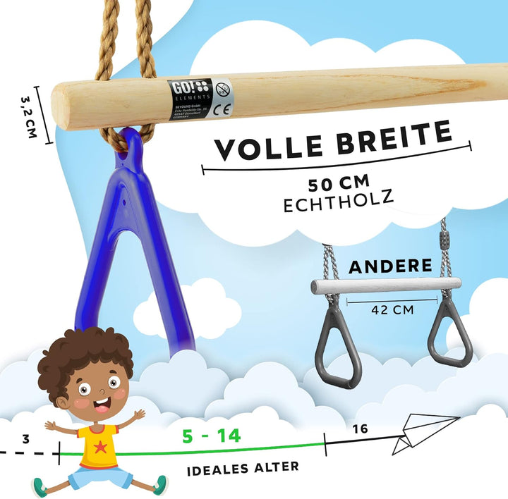 GO!elements Trapez Schaukel Garten - Kinderschaukel Outdoor Indoor - Schaukelsitz Schaukelbrett Bret