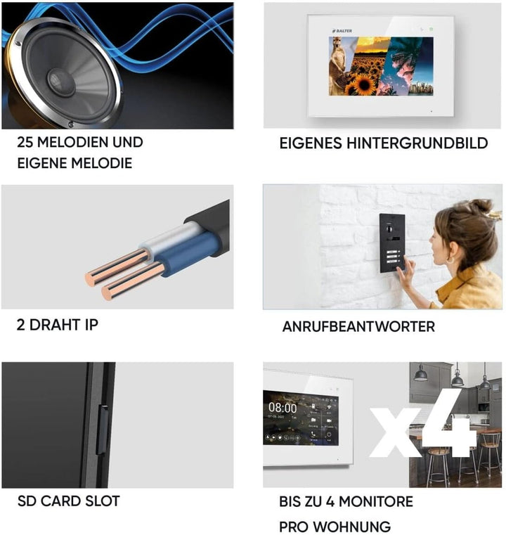 Balter EVO HD Silber/Weiss WiFi Video Türsprechanlage Set für 1 Familienhaus (1x Türstation mit Full