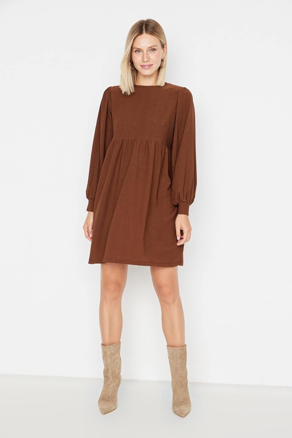 TRENDYOL Damen Mini Shift Relaxed Dress Kleid 36 Braun, 36 Braun