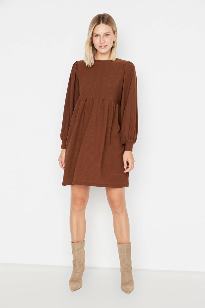 TRENDYOL Damen Mini Shift Relaxed Dress Kleid 36 Braun, 36 Braun