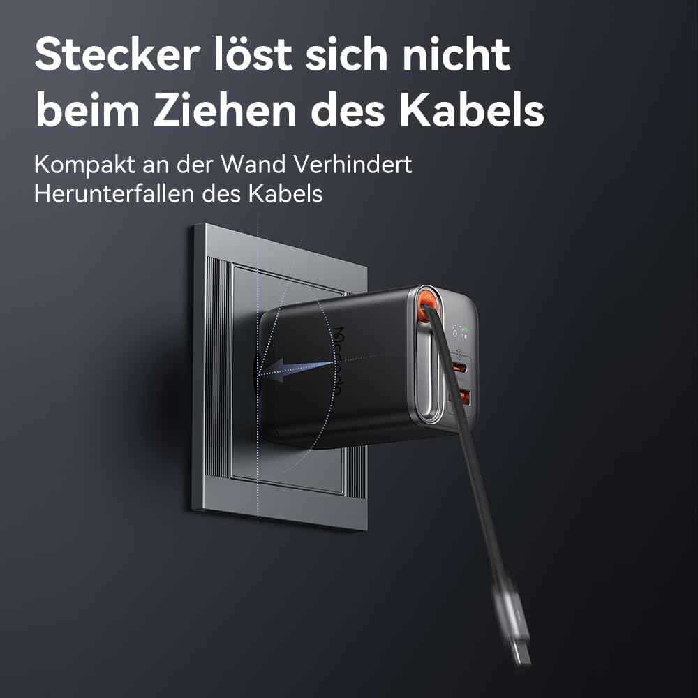 Mcdodo 67W USB C Ladegerät mit Einziehbarem Kabel Netzteil USB C GaN Schnellladegerät 3-Port 67W GaN